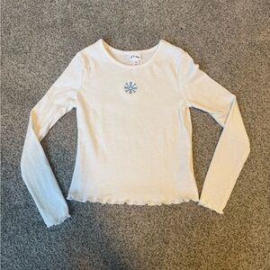 art class Cream Ribbed Long-Sleeve Top with Blue Snowflake